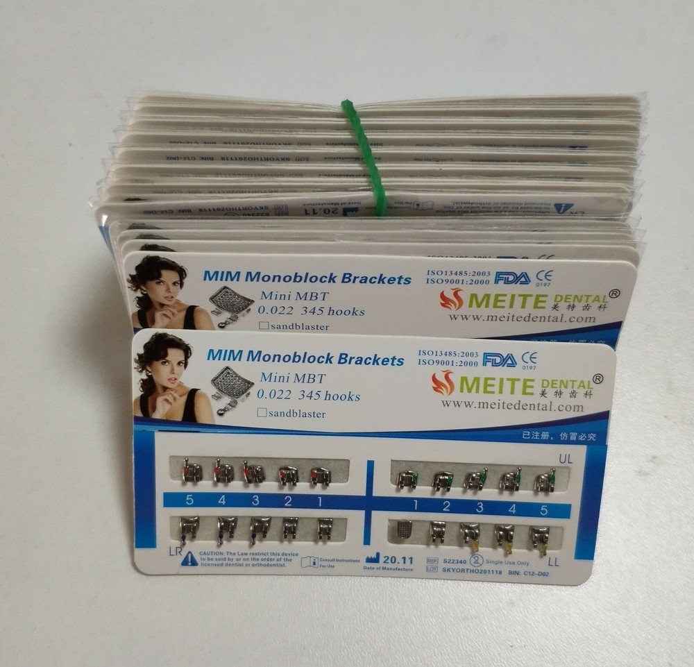 100 Sets Dental Orthodontic Metal Brackets MIM Monoblock Mini MBT 022 345 hooks