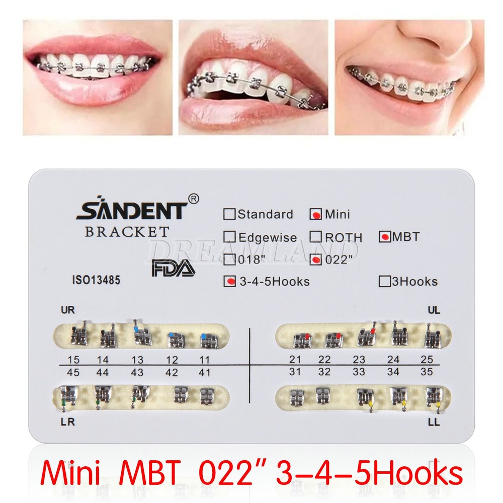 10 Dental Ortho Metal Brackets Braces 022 Slot Mini/Standard MBT/ROTH 345/3 Hook