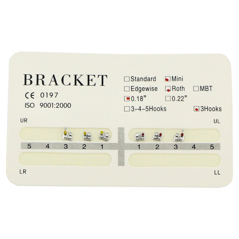 10Packs Dental Orthodontic Metal Brackets Mini Roth 018 Slot 3 Hooks Upper 6Pcs