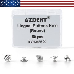 50pcs AZDENT Dental Orthodontic Bondable Hole Lingual Buttons Round Base