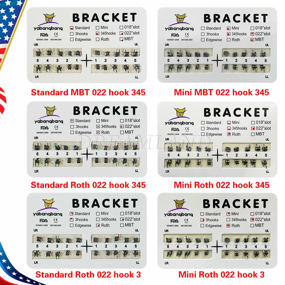 10 Packs Dental Metal Orthodontic Bracket Brace Roth/MBT Slot.022 3/345 Hooks