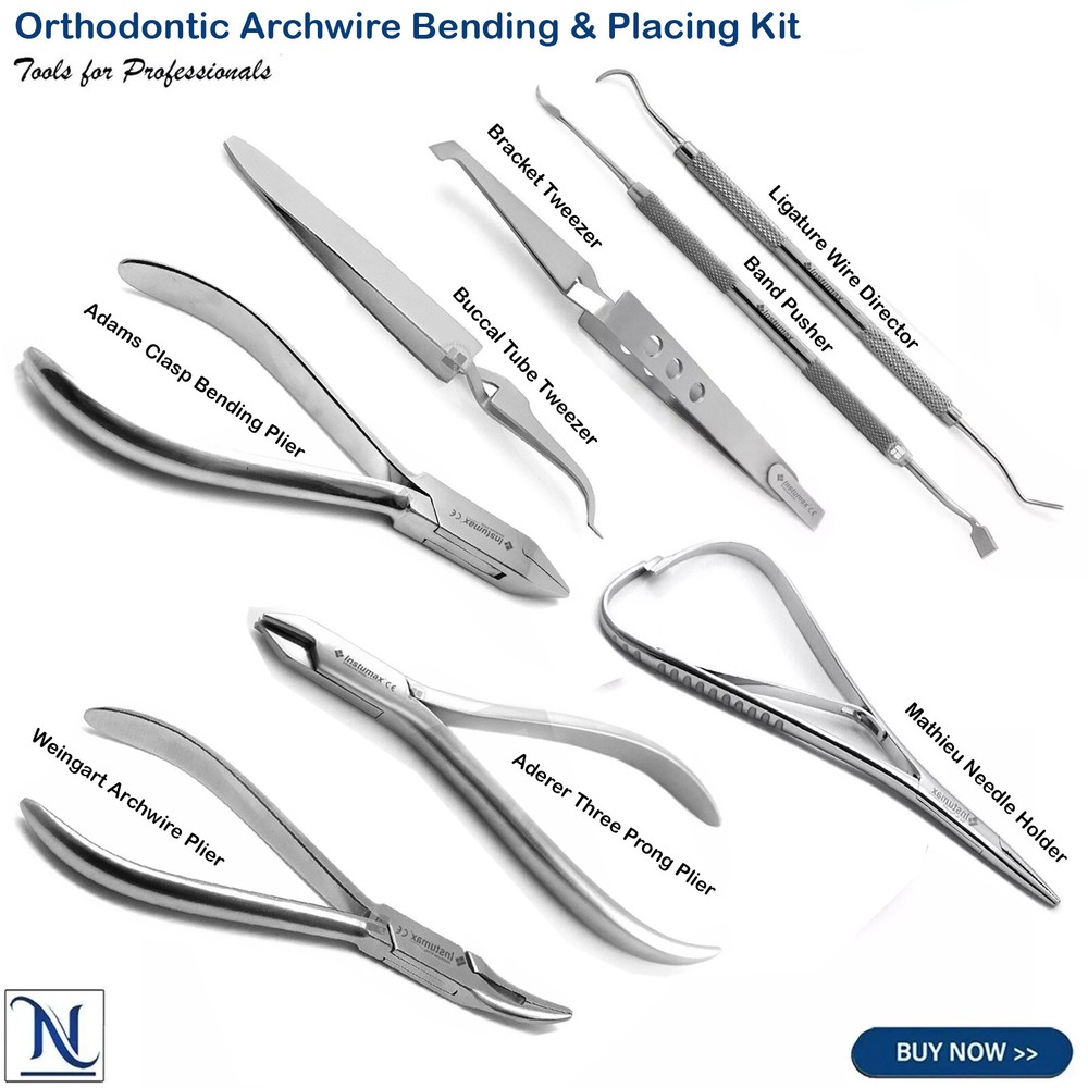 Orthodontic Dental Archwire Bending and Placing Kit Tweezers Pliers Band Seater