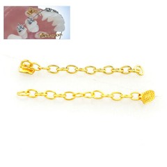 10pcs Dental Orthodontic Traction Chain Gold Plated Round Buttons with Chain