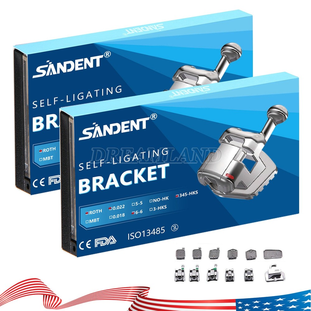 2 packs Dental Orthodontic Self-ligating Brackets Metal Brace Roth 022 345 Hooks
