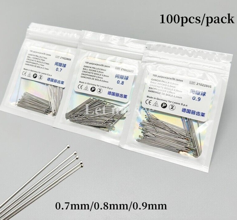 100pcs Dental Orthodontic Stainless Steel Ball Hook Retainer Clasp 0.7/0.8/0.9mm