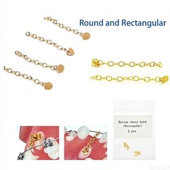 Dental Ortho Traction Chain Gold Plated Lingual Buttons Round/Rectangle