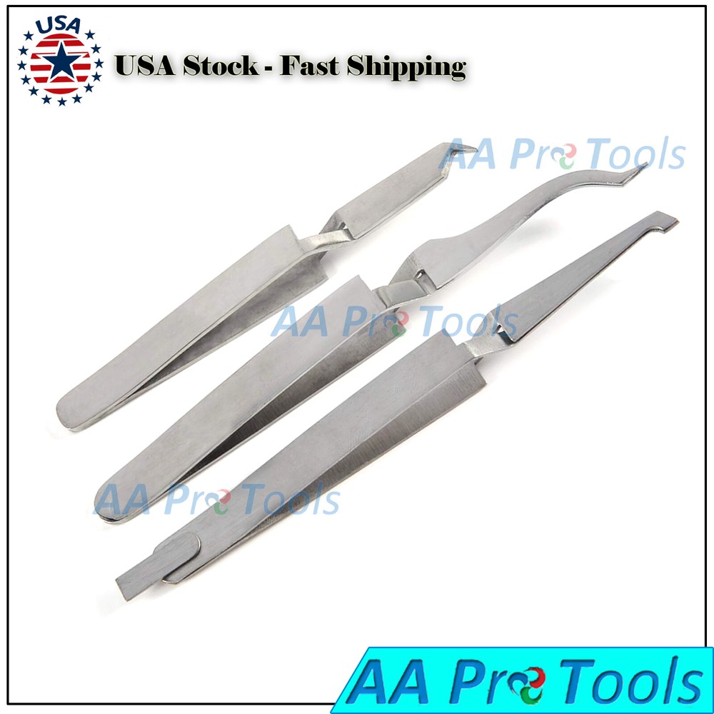 3 Pieces Reverse Action Bond Bracket Tweezers Aligner Dental De Bonding Placing